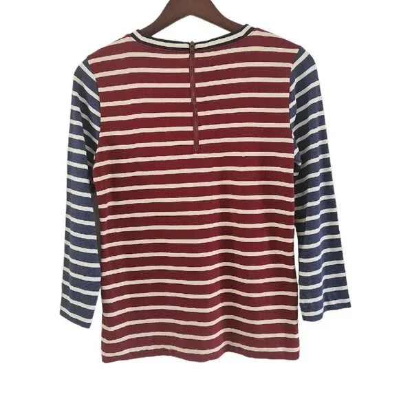 J Crew Mixed Stripe Blue Red 3/4 Sleeve Zipper Back Size Small Womens - Picture 5 of 6